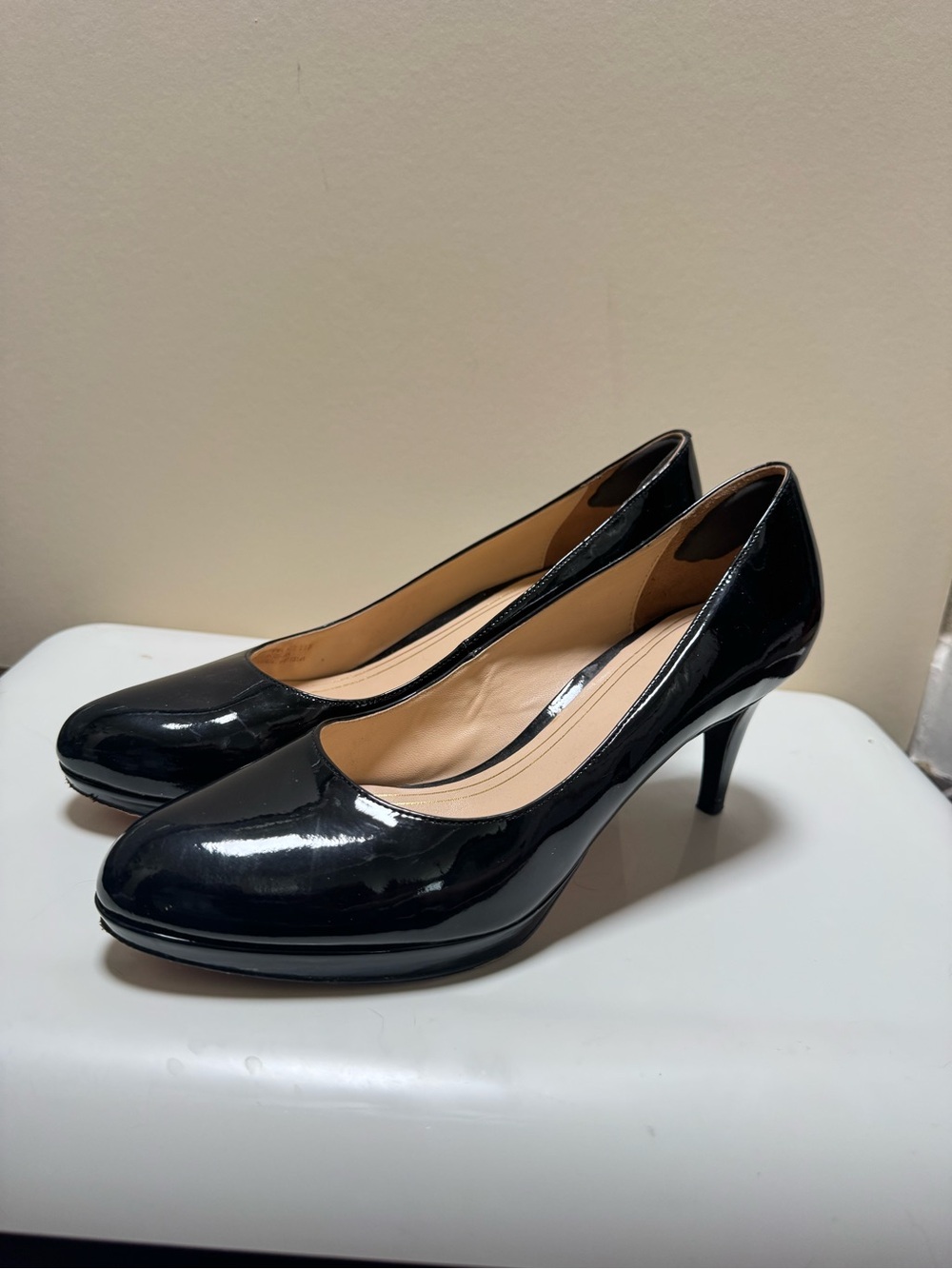 Cole Haan and Nike Air Women's Black Patent Leather Wedge Pumps- 11M